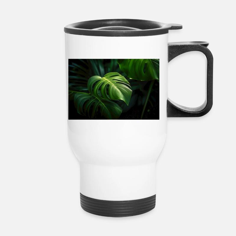Monstera Pflanze - Thermobecher mit Tragegriff - Weiß