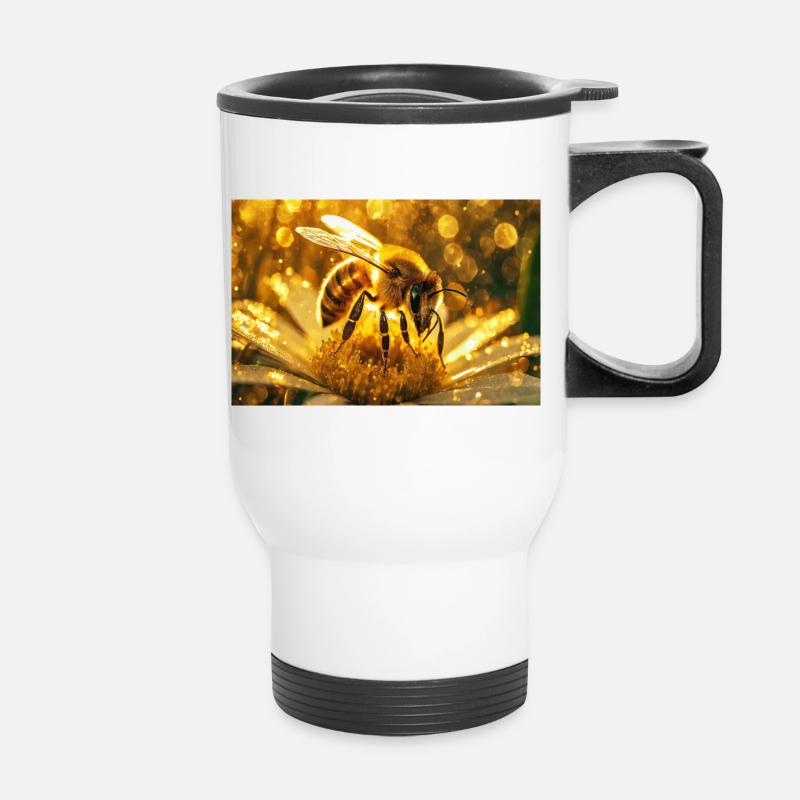 Shiny honey bee in sunlight - Thermal mug with handle - white