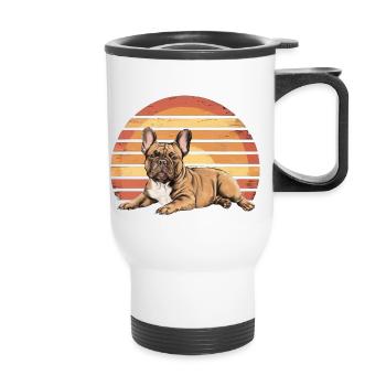 Bouledogue Vintage Coucher de soleil - Tasse isotherme avec poignée - blanc - Devant