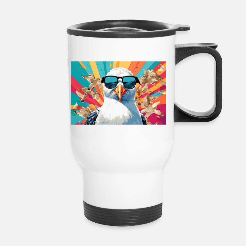 Cool seagull in the fray - Thermal mug with handle - white