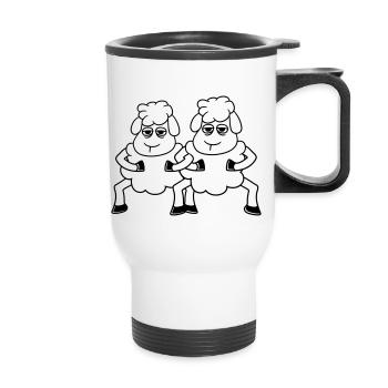 2 Sheep Looking Tired Bored Friends Team Crew - Thermal mug with handle - white - Front