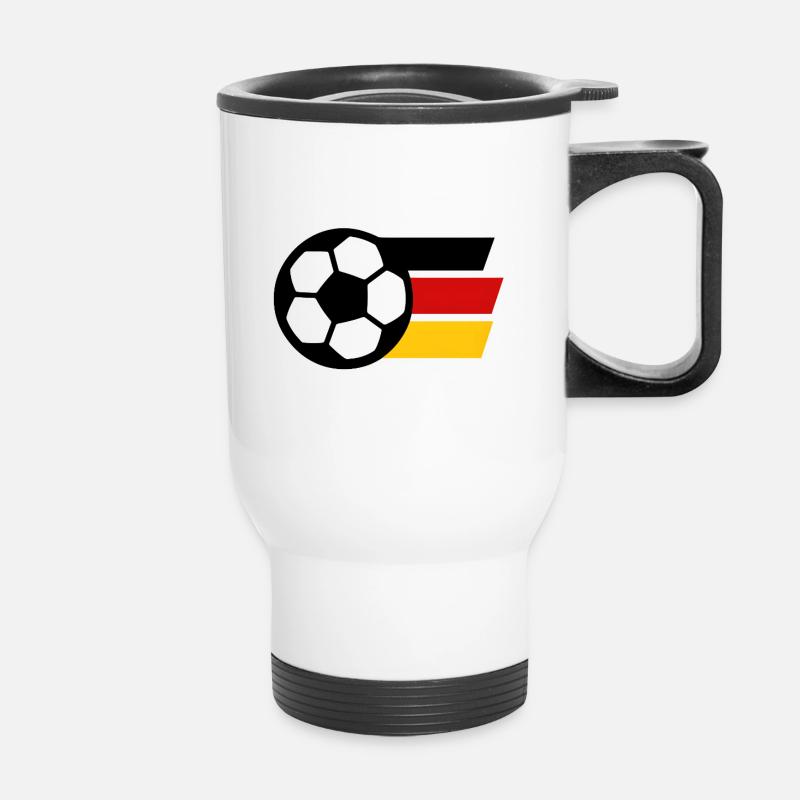 Abstract color geometry in red and yellow - Thermal mug with handle - white