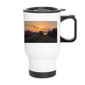 Ffestiniog Sonnenuntergang - Thermobecher mit Tragegriff - Weiß - Vorne