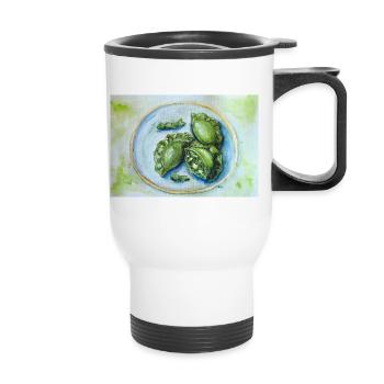 Vibrant Green Dumplings: Watercolor Food Art - Thermal mug with handle - white - Front