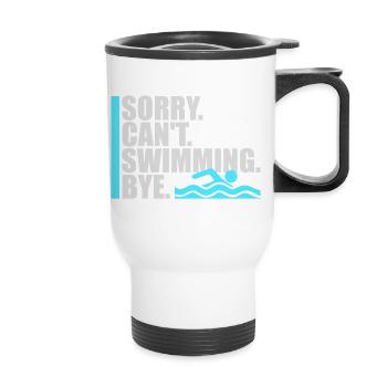Sorry Can't Swimming Bye Schwimmer Ausrede Humor - Thermobecher mit Tragegriff - Weiß - Vorne