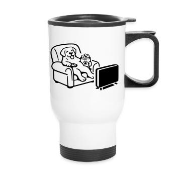 Chien, chien, mode chill, chips nourriture, télé TV - Tasse isotherme avec poignée - blanc - Devant