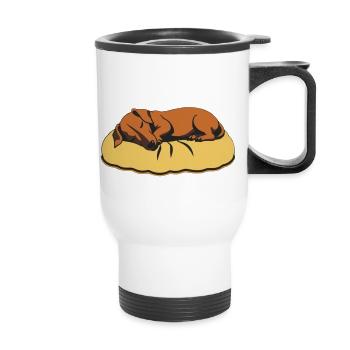 schlafender Hund Dachshund - Thermobecher mit Tragegriff - Weiß - Vorne