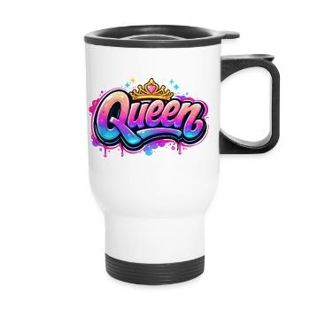 Queen Graffiti Kronen-Design - Thermobecher mit Tragegriff - Weiß - Vorne