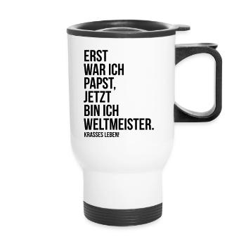 Papst Weltmeister Deutschland Fußball leben - Thermobecher mit Tragegriff - Weiß - Vorne