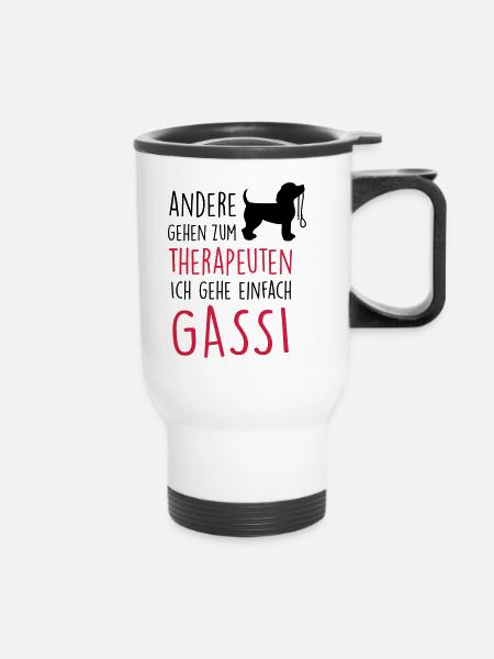 Gassi Therapeut Hund - Thermobecher mit Tragegriff - Weiß