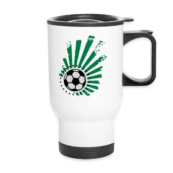 Fußball-Design (Sterne) - Thermobecher mit Tragegriff - Weiß - Vorne
