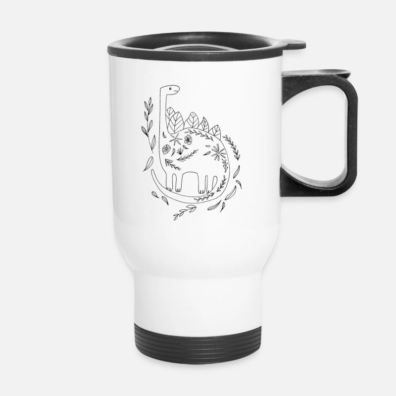Langhals Dinosaurier Florales Design Geschenk - Thermobecher mit Tragegriff - Weiß