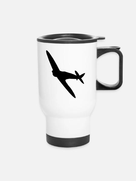 Spitfire-Silhouette - Thermobecher mit Tragegriff - Weiß