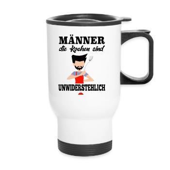 Koch Shirt · Männer Kochen · Besteck Geschenk - Thermobecher mit Tragegriff - Weiß - Vorne
