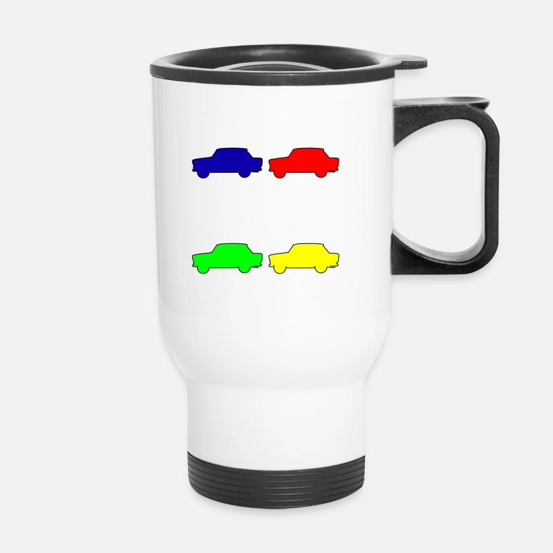 Trabant Trabbis bunt - Thermobecher mit Tragegriff - Weiß