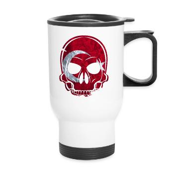 MMJ Türkei Flagge Skull / Totenkopf - Thermobecher mit Tragegriff - Weiß - Vorne