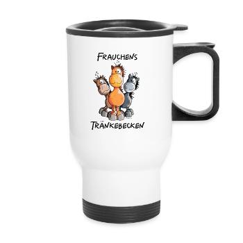 Lustige Pferde Tasse Frauchens Tränkebecken - Thermobecher mit Tragegriff - Weiß - Vorne