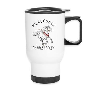 Lustige Pferde Tasse Frauchens Tränkebecken - Thermobecher mit Tragegriff - Weiß - Vorne
