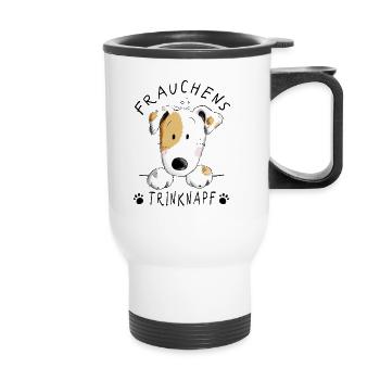 Jack Russell Frauchens Trinknapf Tasse I Hund - Thermobecher mit Tragegriff - Weiß - Vorne