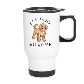 Golden Doodle Frauchens Trinknapf Tasse I Hund - Thermobecher mit Tragegriff - Weiß - Vorne