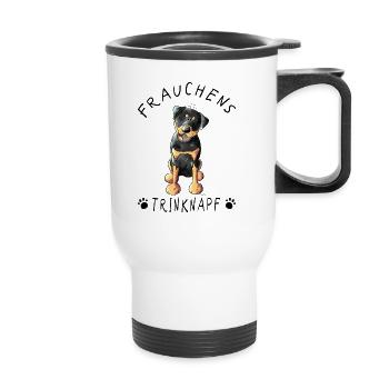 Rottweiler Frauchens Trinknapf Tasse I Hund - Thermobecher mit Tragegriff - Weiß - Vorne