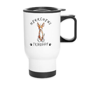 Podenco Herrchens Trinknapf I Hunde Herrchen Tasse - Thermobecher mit Tragegriff - Weiß - Vorne