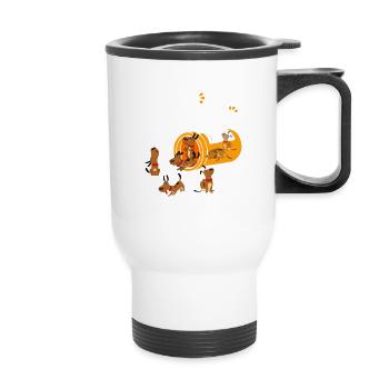 Hunde Design mit “ Happy Pills “Hunde Motiv - Thermobecher mit Tragegriff - Weiß - Vorne