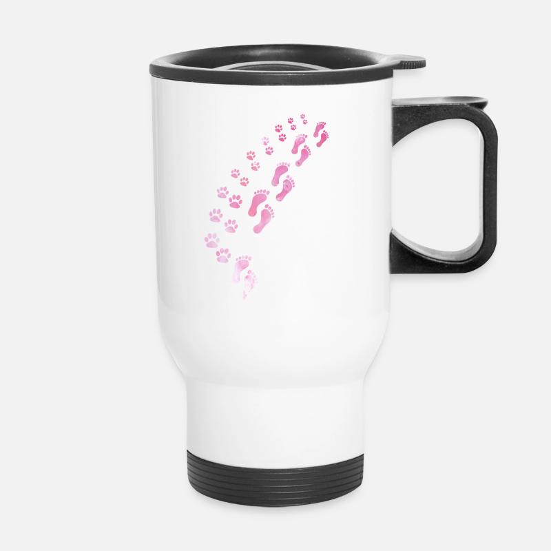 Hunde Design mit “ Never Walk Alone “ Hunde Motiv - Thermobecher mit Tragegriff - Weiß