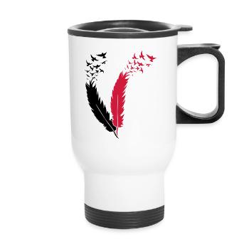 feather fly birds - Thermal mug with handle - white - Front