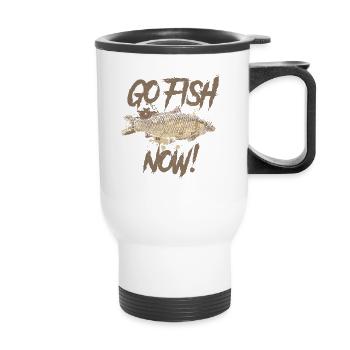 Für richtige Angler - GO FISH NOW - Thermobecher mit Tragegriff - Weiß - Vorne