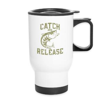 Für richtige Angler - Catch and Release - Thermobecher mit Tragegriff - Weiß - Vorne