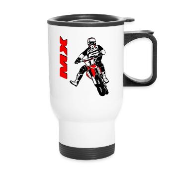 Moto Cross - Motocross - Supercross - MX - SX - Thermobecher mit Tragegriff - Weiß - Vorne
