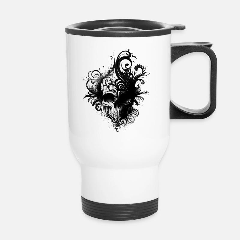 Splash multicolor skull. Ornament face - Thermal mug with handle - white