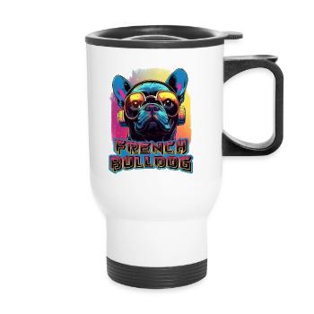 French Bulldog Wearing Sunglasses And Headphones - Thermal mug with handle - white - Front