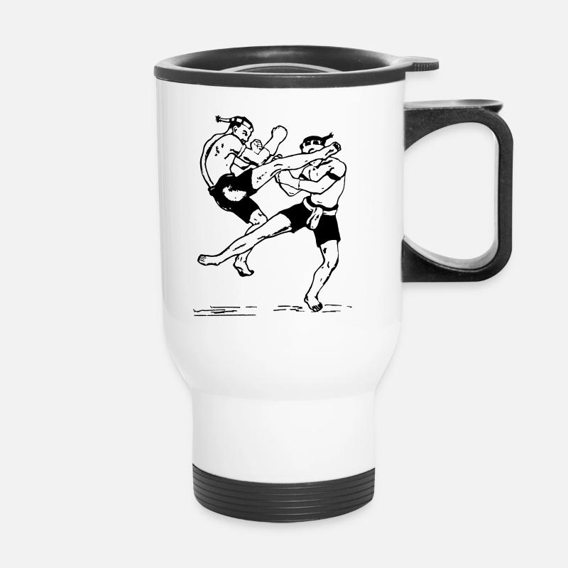 Muai fighter with lowkick and jump kick - Thermal mug with handle - white