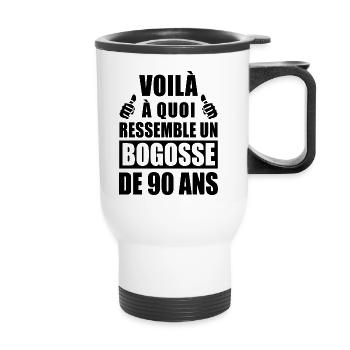 bogosse de 90 ans / humour anniversaire 90 ans - Tasse isotherme avec poignée - blanc - Devant