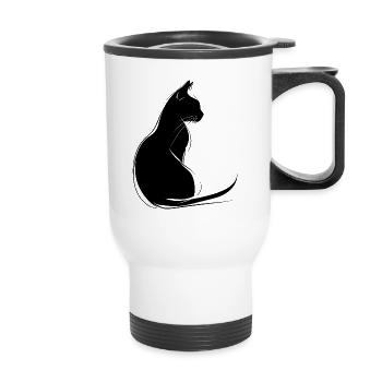 Katze Silhouette Umriss Zeichnung Lineart Kunst - Thermobecher mit Tragegriff - Weiß - Vorne