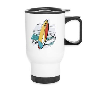 Surfbrett Supboard SUP tropisch Meer Palme Strand - Thermobecher mit Tragegriff - Weiß - Vorne
