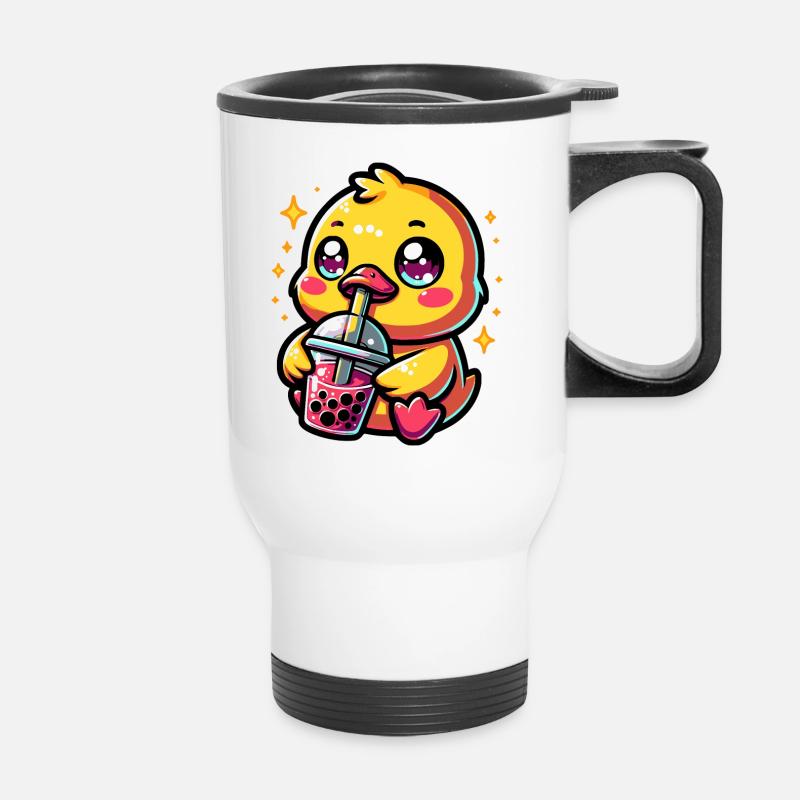 Bubble Tea Duck Boba Tea Kawaii Geschenk - Thermobecher mit Tragegriff - Weiß