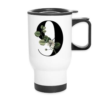 Nummer 9 Blumengrün -9. Blumengeburtstag - Thermobecher mit Tragegriff - Weiß - Vorne