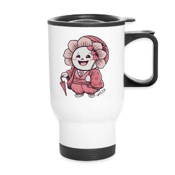 Sakura rose in elegant Japanese robe - Thermal mug with handle - white - Front