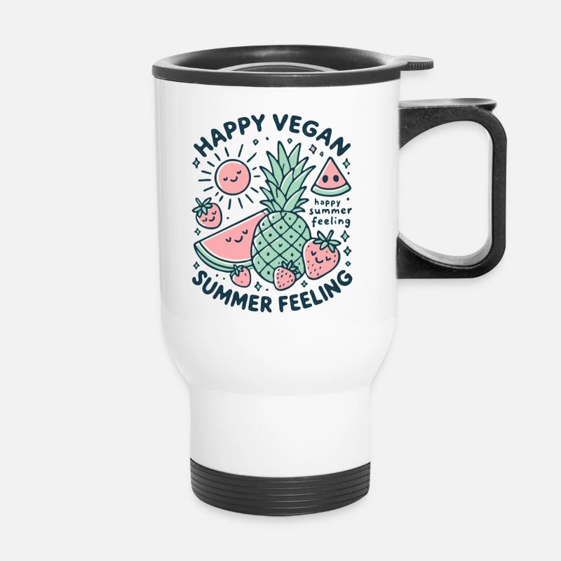 Sensation estivale végétalienne heureuse - Tasse isotherme avec poignée - blanc