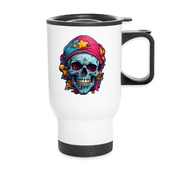 Dekorativer bunter Skull - Thermobecher mit Tragegriff - Weiß - Vorne