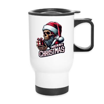 Spooky Santa Claus Skull with Parcel - Thermal mug with handle - white - Front