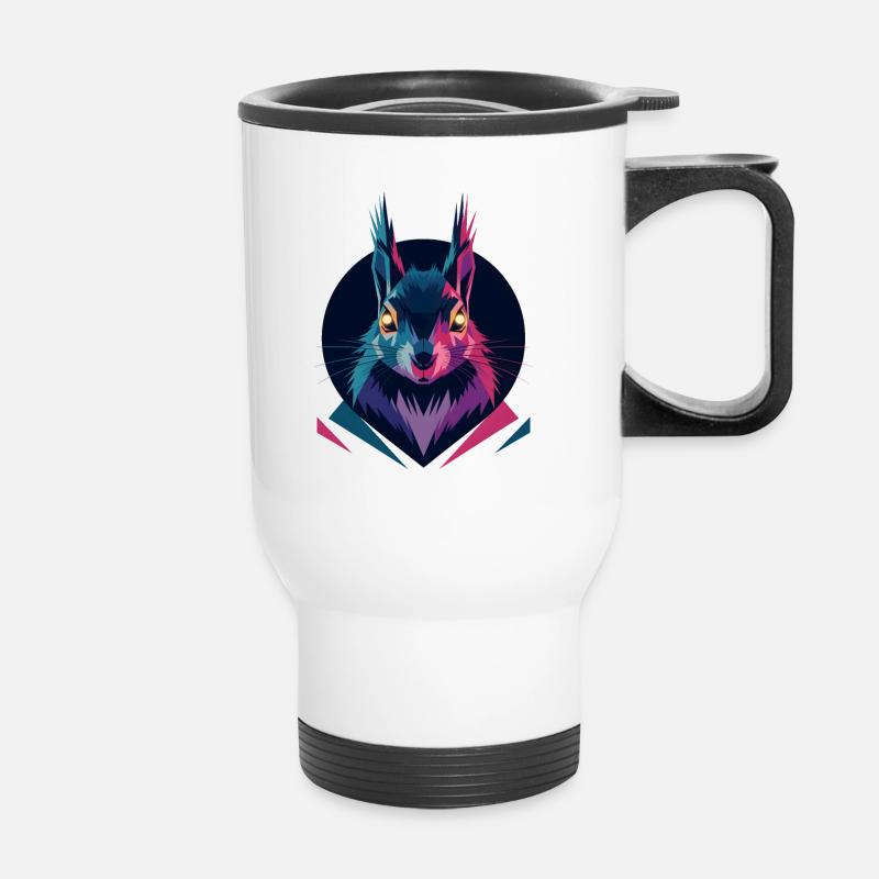 Low-poly Squirrel - Thermal mug with handle - white
