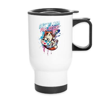 Art Is My Paw-ssion – Kreatives Katzen Design - Thermobecher mit Tragegriff - Weiß - Vorne