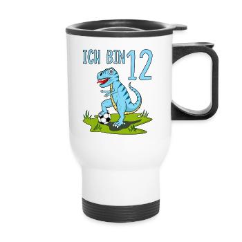 Dinosaure Rex Football 12 Anniversaire Bleu - Tasse isotherme avec poignée - blanc - Devant