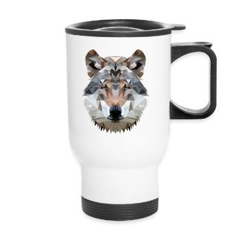 Geometrischer Wolf – Polygon T-Shirt Outdoor - Thermobecher mit Tragegriff - Weiß - Vorne