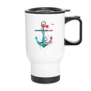 Anker Aquarell Splash Bunt Kunst Matrose Seemann - Thermobecher mit Tragegriff - Weiß - Vorne