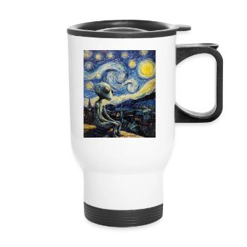 Alien nuit étoilée style van gogh - Tasse isotherme avec poignée - blanc - Devant
